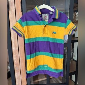 Perlis Signature Crawfish Mardi Gras Stripe Pique Polo short sleeve embroidered